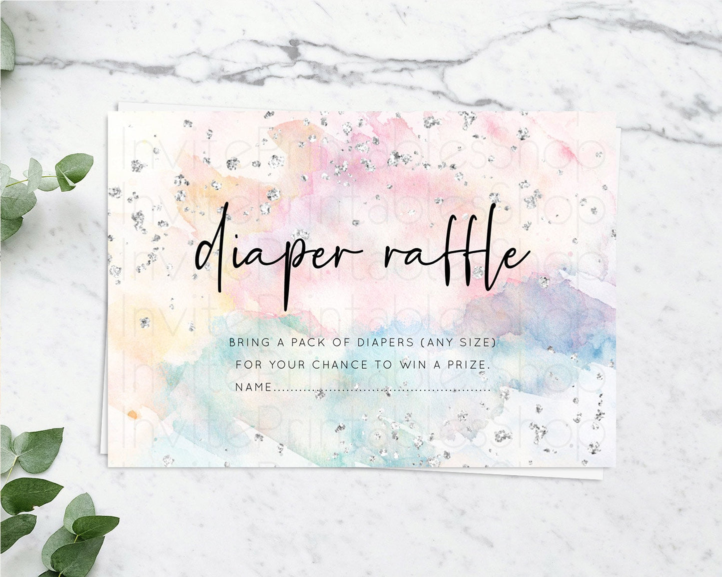 Pastel Rainbow Diaper Raffle Card Pastel Diaper Raffle Insert Pastel Colorful Diaper Ticket Confetti Watercolor Silver Raffle Game D10945