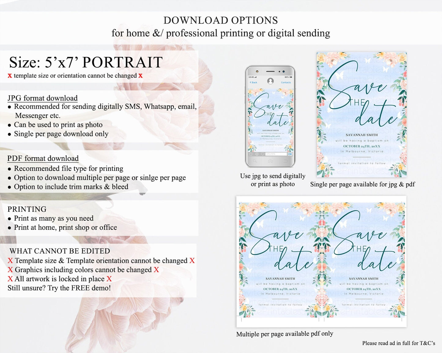 Wildflower Save The Date Template Secret Garden Save The Date Pastel Floral Garden Party Boho Flowers Birthday Baby Shower Wedding D10337