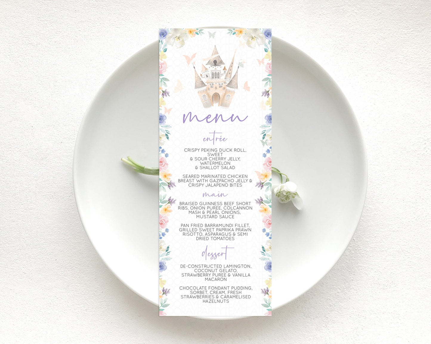 Princess Menu Castle Menu Template Secret Garden Table Decor Enchanted Castle Pastel Floral Dinner Dessert Menu Princess Food Menu D10709