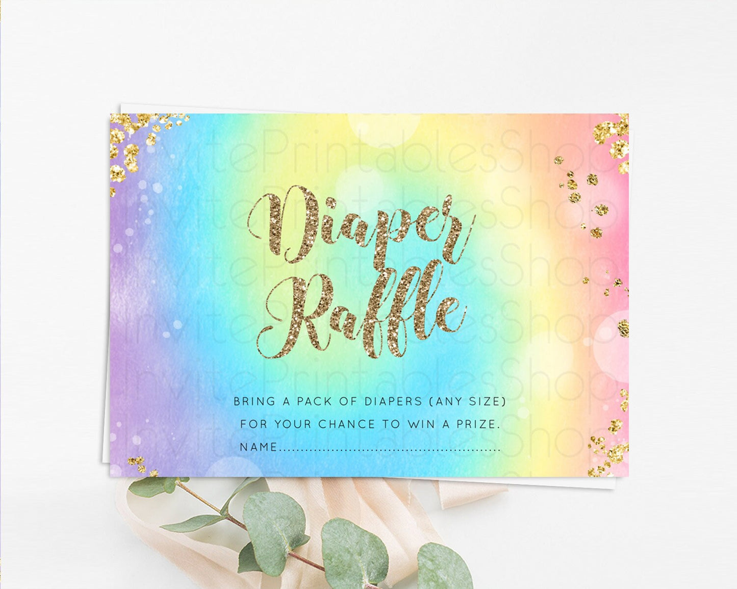 Tie Dye Diaper Raffle Card Rainbow Tie Dye Diaper Raffle Insert Pastel Rainbow Watercolor Diaper Ticket Tie Dye Colors Raffle Game D10568