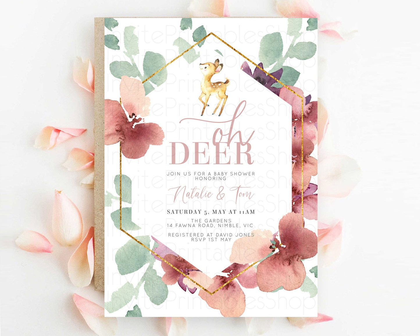 Fawn Baby Shower Invitation Deer Baby Shower Invites Enchanted Forest Theme Butterfly Pastel Flowers Whimsical Baby Shower D10915