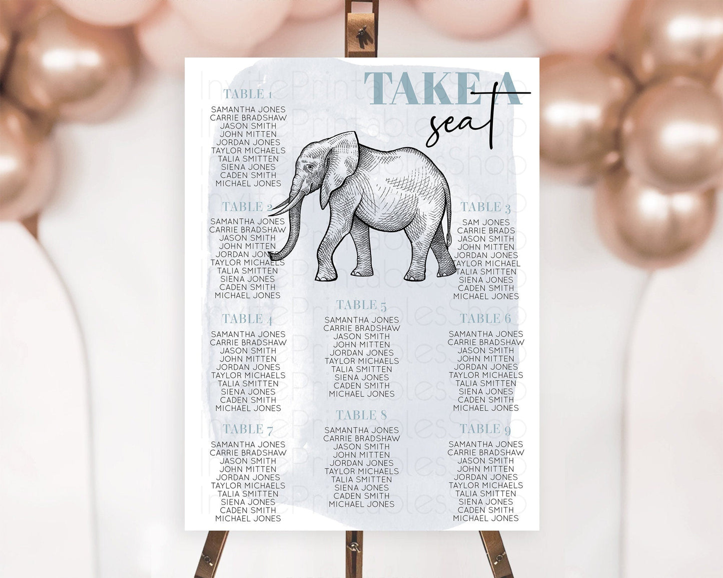 Elephant Seating Chart Elephant Seating Sign Elephant Party Safari Adventure Elephant Take A Seat Elephant Decor Zoo Fern Palm Leaf D10811