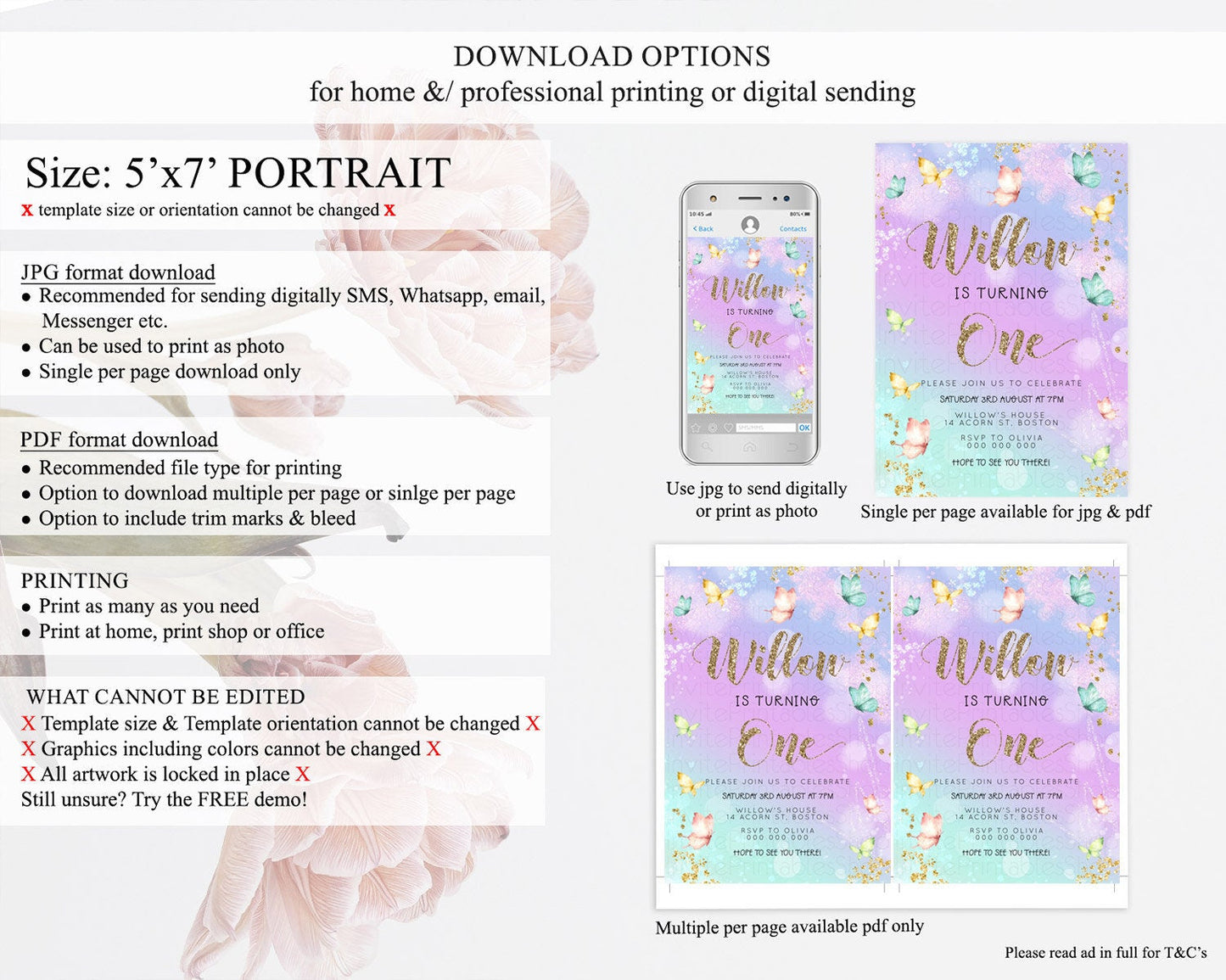 Pastel Butterfly Birthday Invitation Butterfly Birthday Invitation Colorful Splash Glitter Butterfly Garden 1st 2nd Birthday D23091