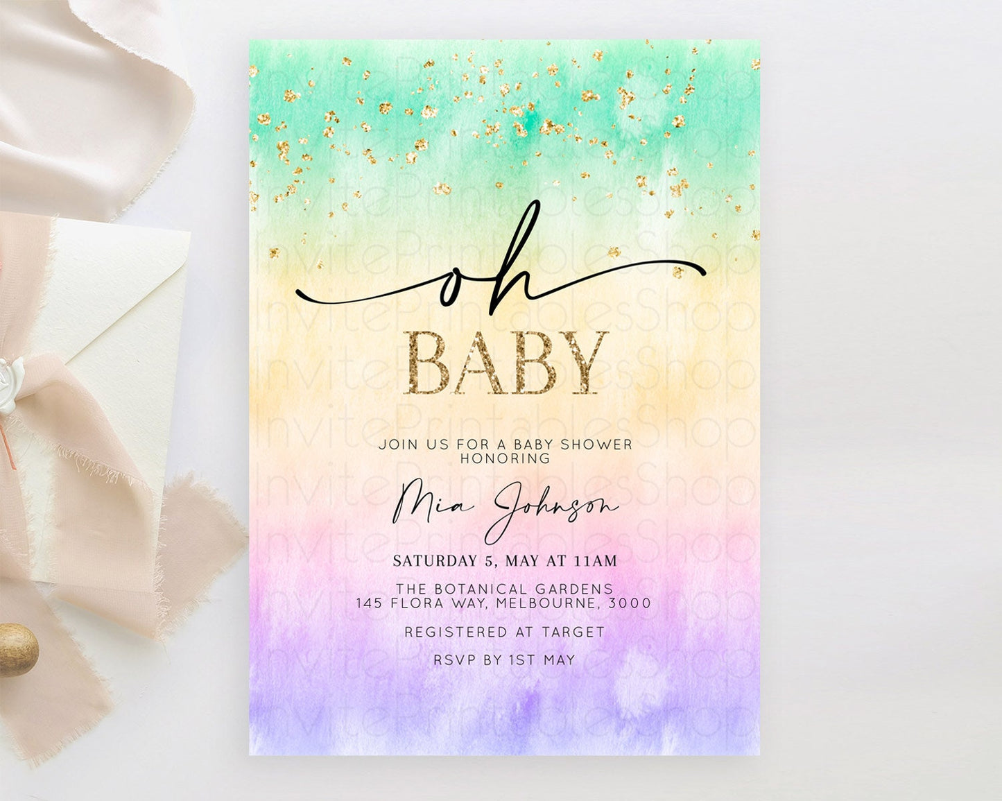 Editable Pastel Baby Shower Invitation Rainbow Baby Shower Invitation Colorf