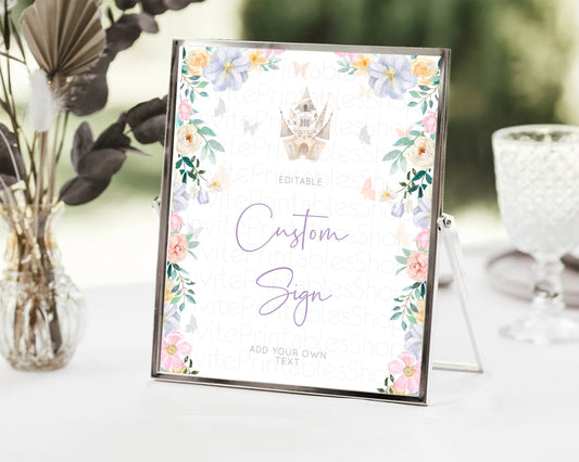 Editable Princess Party Table Sign Decor Secret Garden Enchanted Castle Past