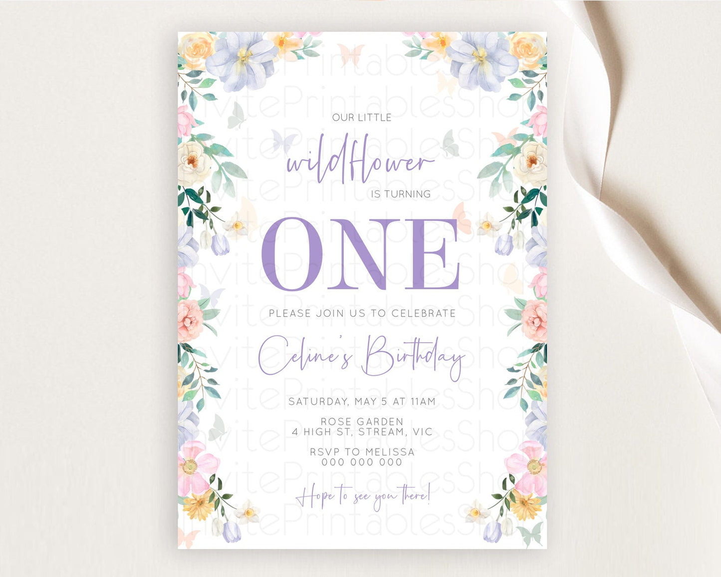 Secret Garden Invitation Wildflower Birthday Invitation Pastel Flowers Invite Enchanted Garden Boho Floral 3rd 2nd First Birthday D10472