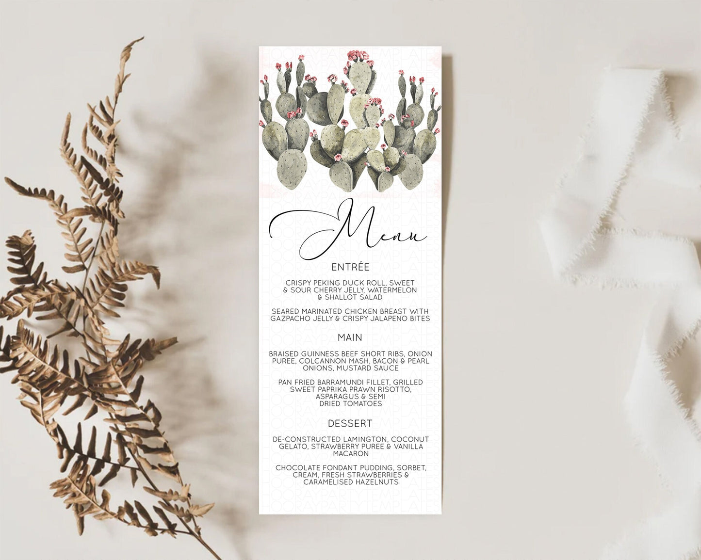 Prickly Pear Menu Template Prickly Pear Menu Cactus Table Decor Tropical Fiesta Party Cactus Dinner Dessert Food Menu D11052