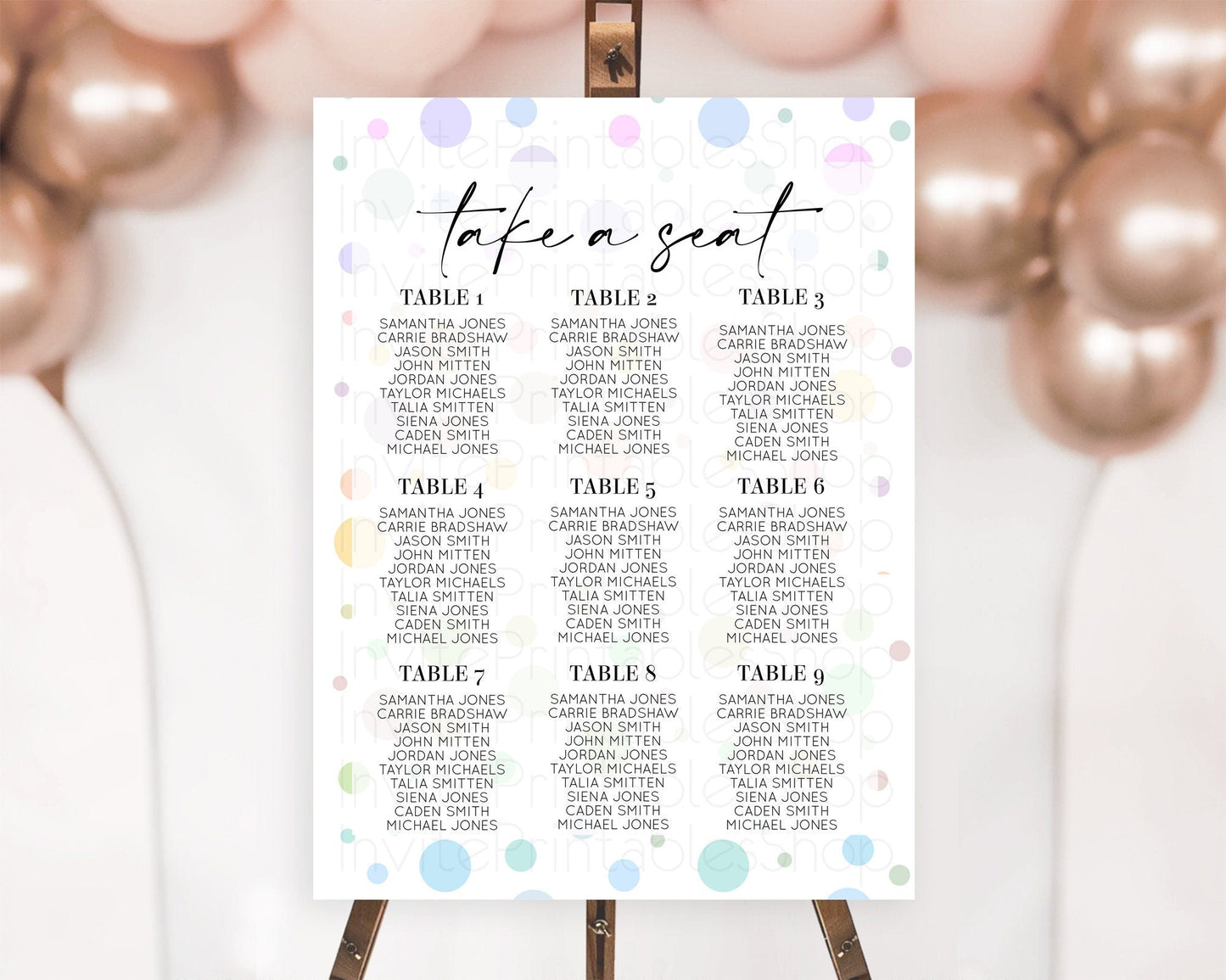 Pastel Seating Chart Pastel Confetti Seating Chart Bubbles Sprinkles Seating Sign Colorful Rainbow Decor Confetti Seating Board D10135