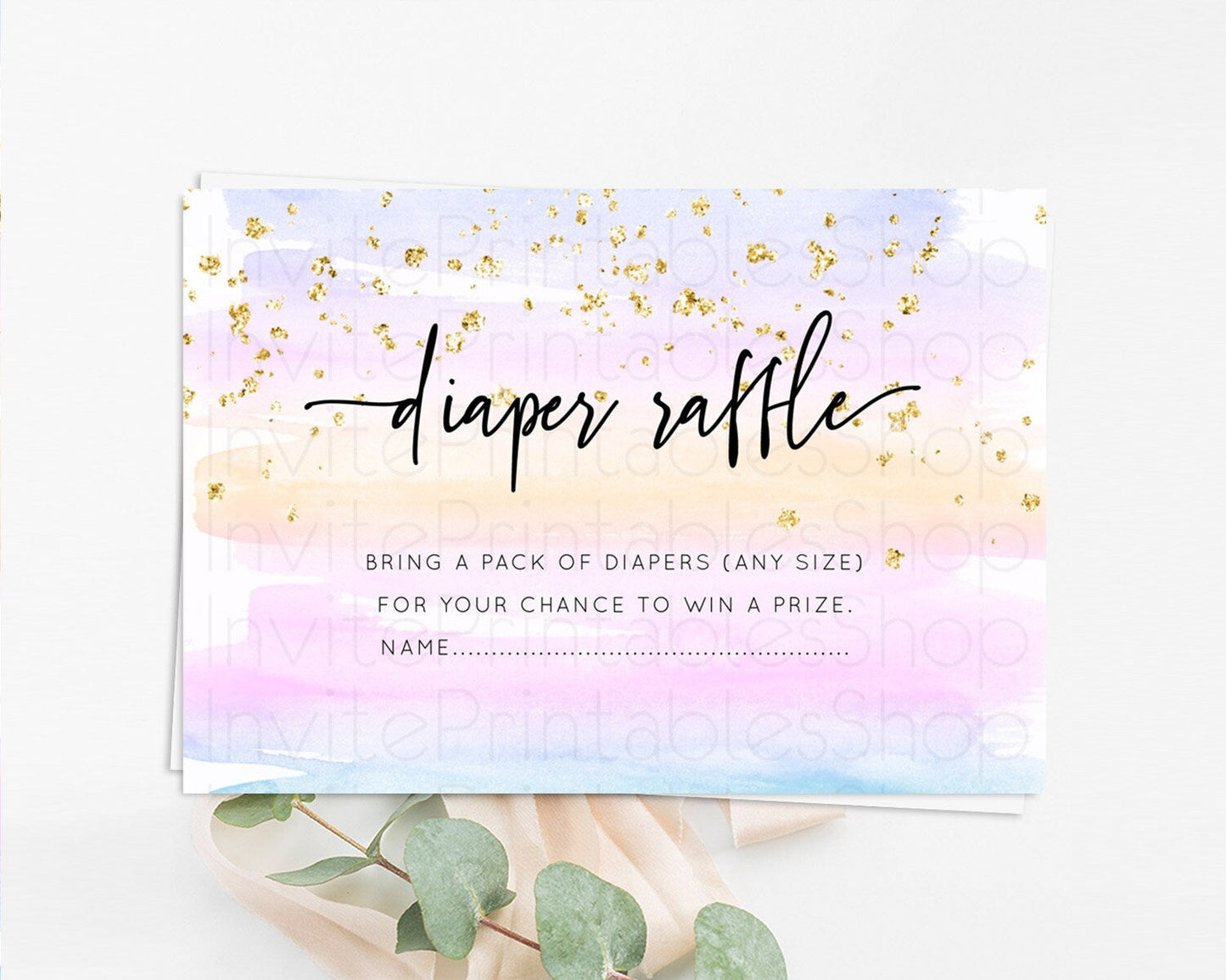 Pastel Diaper Raffle Card Pastel Rainbow Diaper Raffle Insert Colorful Ombre Watercolor Diaper Ticket Confetti Glitter Raffle Game D10594
