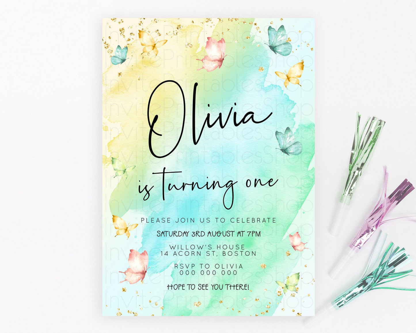 Pastel Butterfly Birthday Invitation Butterfly Birthday Invitation Whimsical Butterfly Enchanted Garden 1st 2nd Birthday Invitation D23195