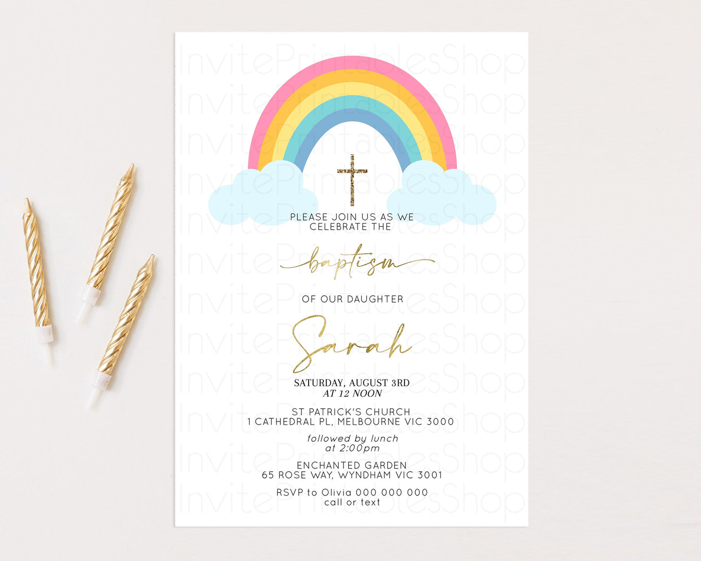 Pastel Baptism Invitation Rainbow Christening Invitation Holy Communion Invite Baptism 1st Birthday Sprinkles Ombre Watercolor Splash