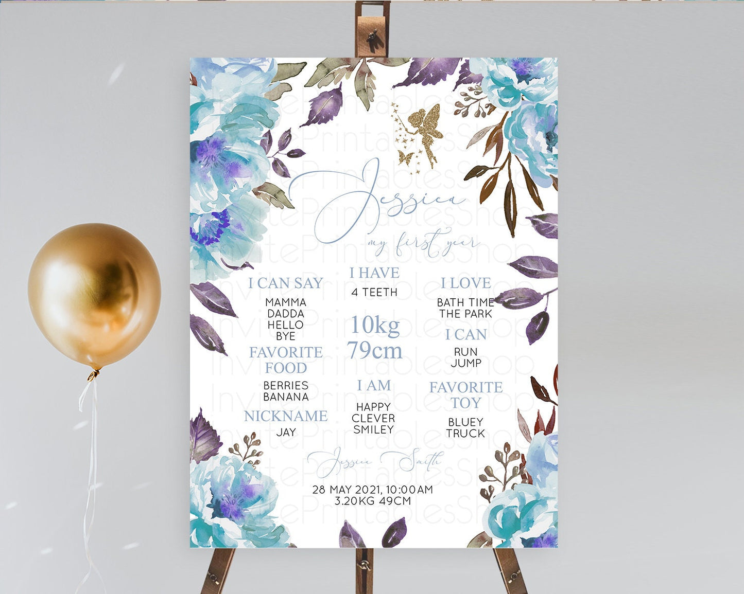 Fairy First Birthday Milestone Poster Fairy Secret Garden Milestone Board Enchanted Garden Pastel Floral Butterfly 1st Birthday Sign D10728