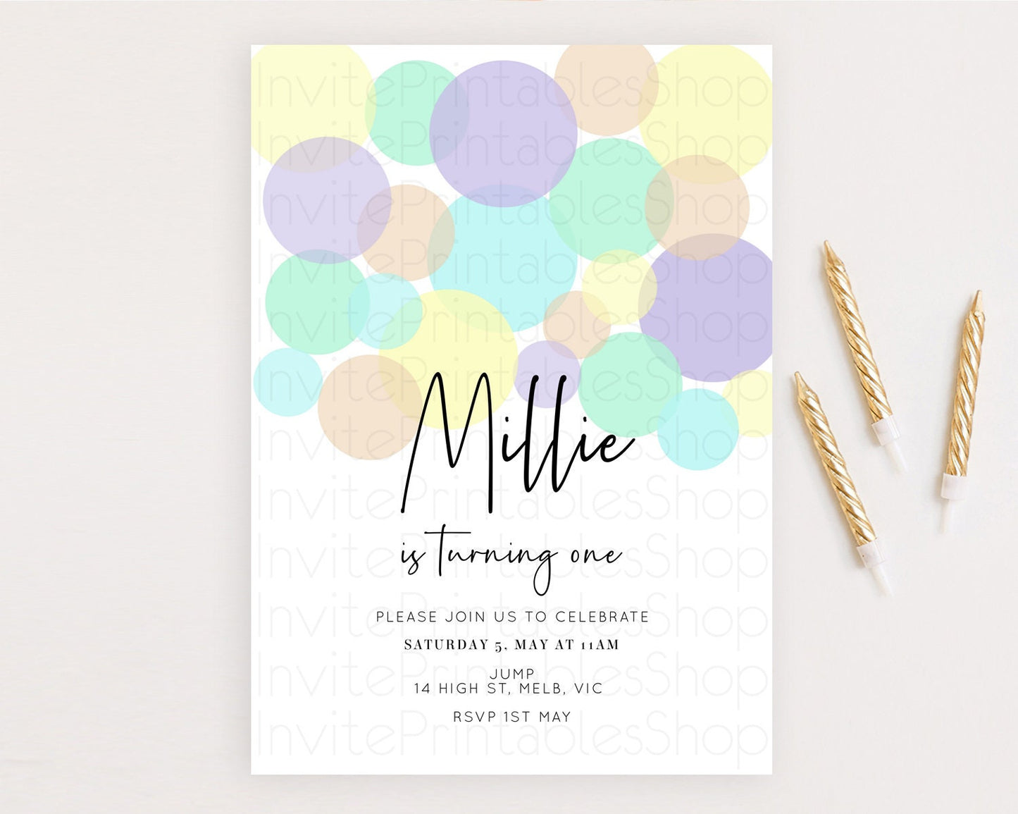 Pastel Birthday Invitation Pastel Confetti Birthday Invitation Bubbles Invitation Colorful Rainbow Confetti 2nd 1st First Birthday D10414