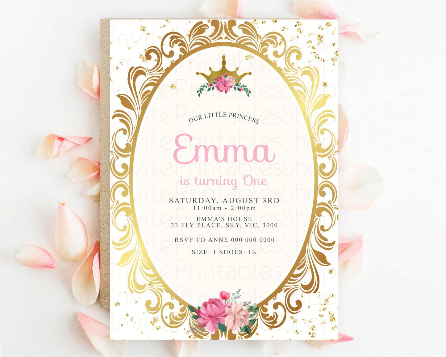 Princess Birthday Invitation Castle Invitation Royal Birthday Fairy Tale Enchanted Mirror Pastel Floral Garden 1st First Birthday D10140
