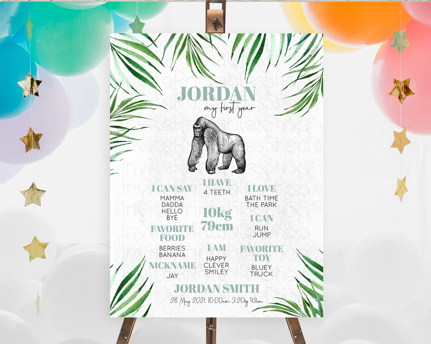 Gorilla First Birthday Milestone Board Gorilla Milestone Poster Gorilla Decor Safari Adventure Gorilla First Birthday Welcome Sign D10846