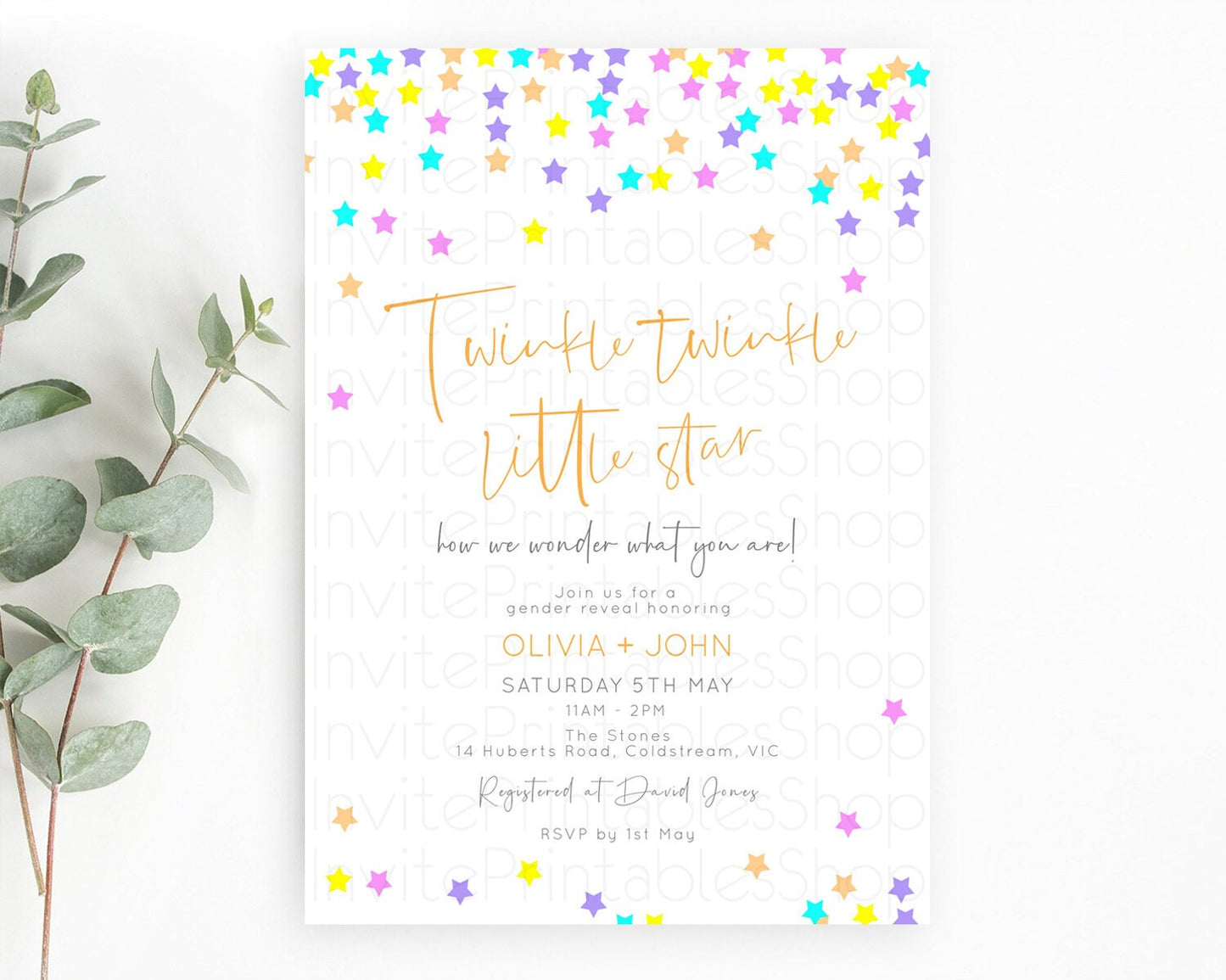 Twinkle Star Baby Shower Invitation Pastel Twinkle Star Invitation Rainbow Pastel Colorful Confetti Twinkle Little Star Baby Shower D10397