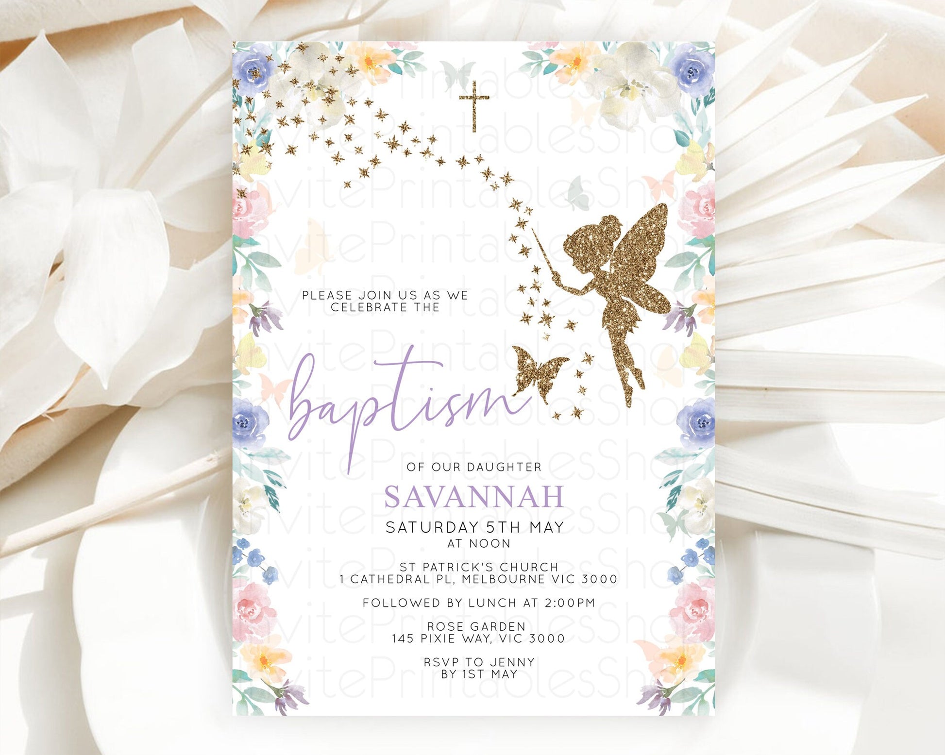 Editable Fairy Baptism Invitation Fairy Baptism 1st Birthday Invitation Ench