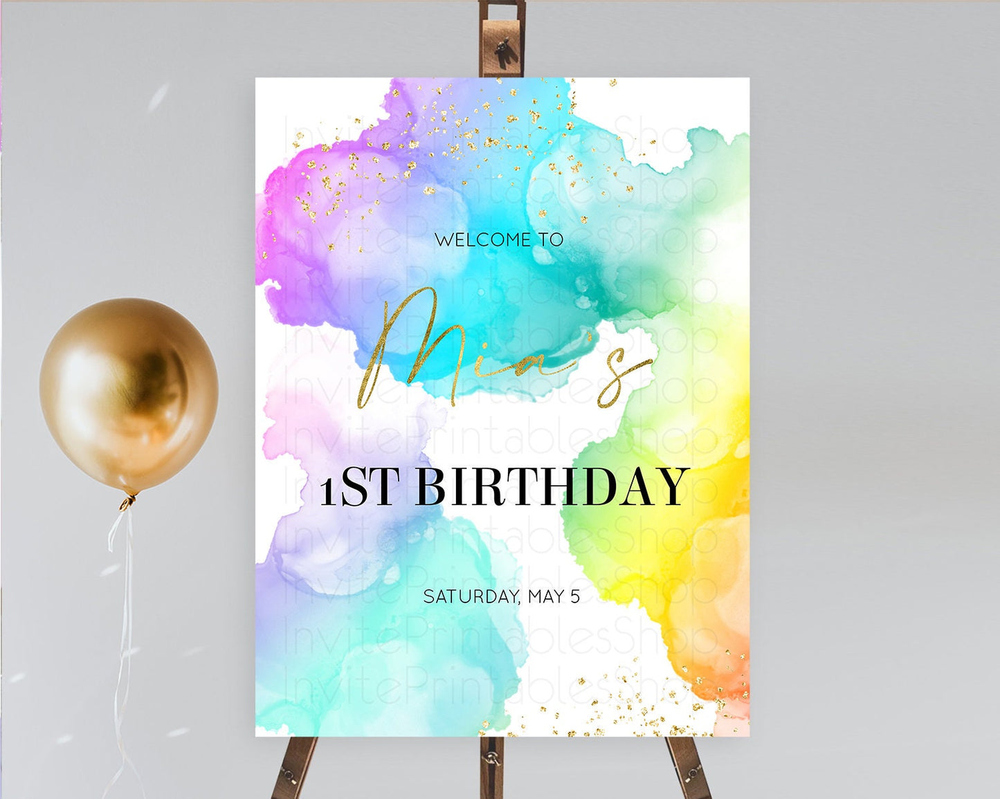 Pastel Welcome Sign Pastel Rainbow Welcome Sign Colorful Rainbow Confetti Watercolor Glitter Pastel First Birthday Welcome Sign D10213