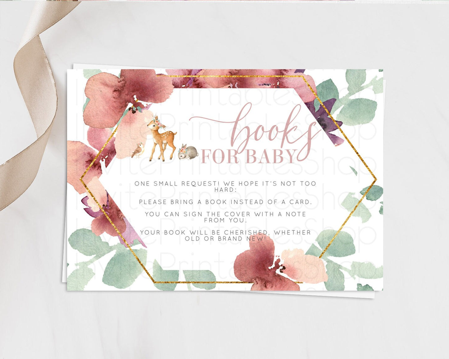 Fawn Books For Baby Card Deer Book Insert Floral Deer Book Card Enchanted Forest Butterfly Pastel Baby Shower Book Poem Request D10913
