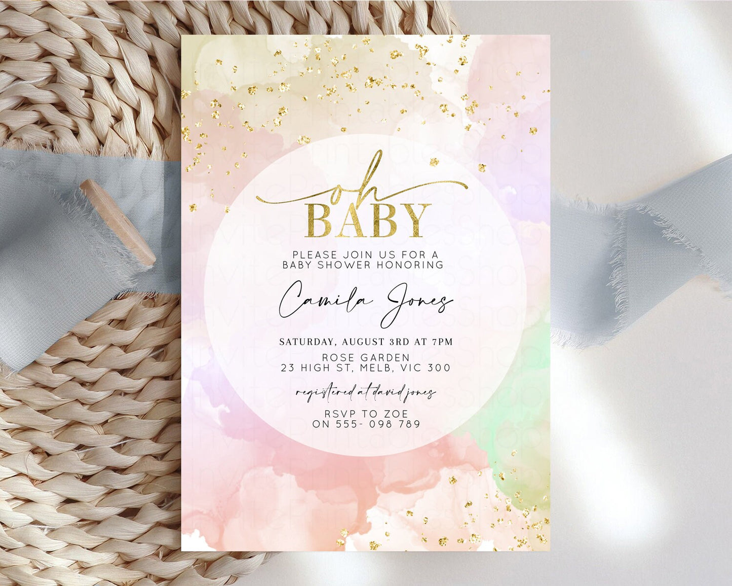 Pastel Baby Shower Invitation Rainbow Baby Shower Invitation Watercolor Ombre Invitation Rainbow Pastel Invite Colorful Glitter Shower 599v3