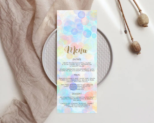 Editable Pastel Menu Bubbles Menu Template Bubble Bath Table Decor Rainbow P