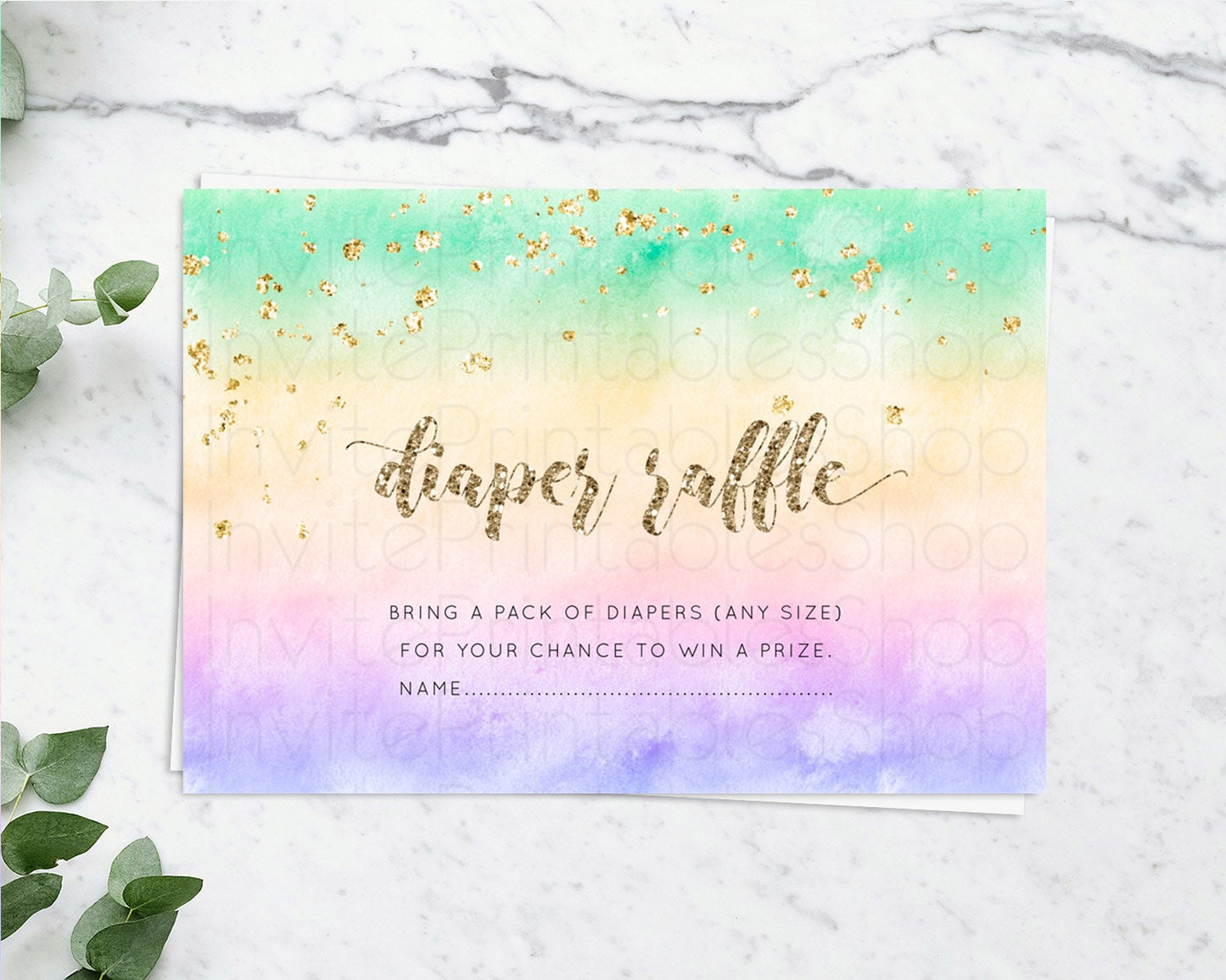 Pastel Diaper Raffle Card Pastel Rainbow Diaper Raffle Insert Colorful Ombre Watercolor Diaper Ticket Confetti Glitter Raffle Game D10478