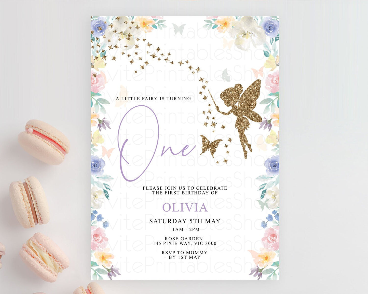 Fairy Birthday Invitation Fairy Invites Fairy Tea Party Fairy Garden Birthday Secret Garden Enchanted Garden Pastel Floral Butterfly D10761