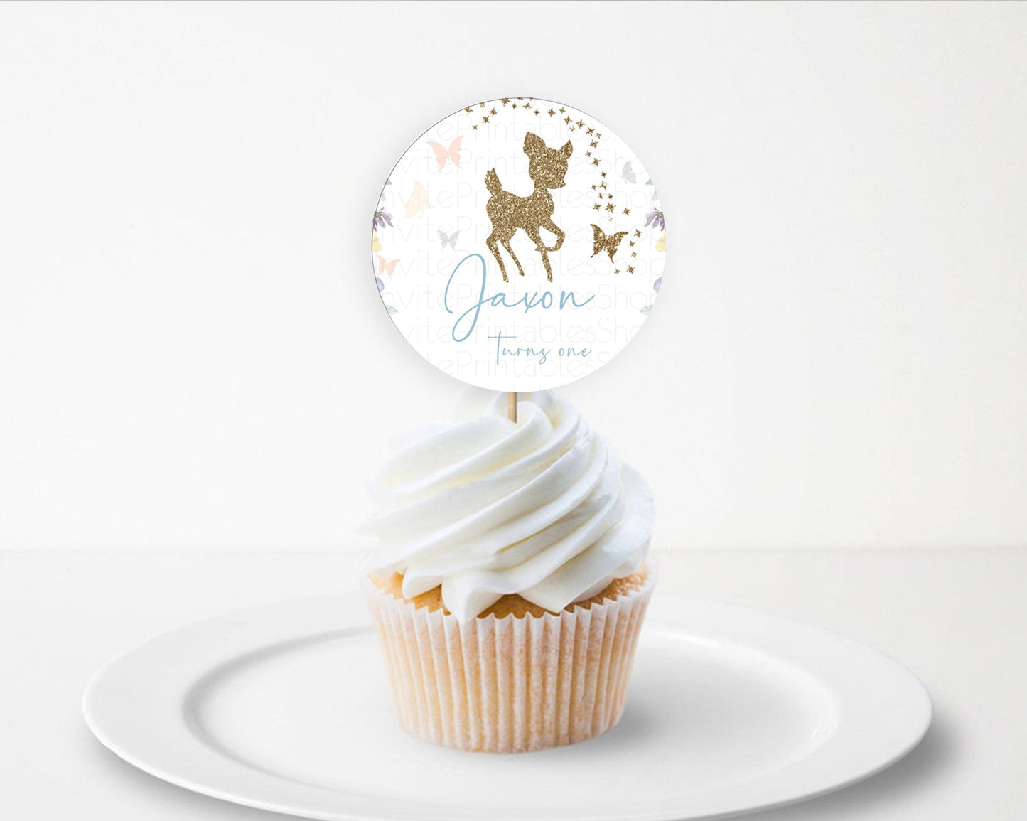 Fawn Cupcake Toppers Deer Cupcake Toppers Enchanted Forest Party Butterfly Pastel Flowers Woofland Cupcake Toppers First Birthday D10878