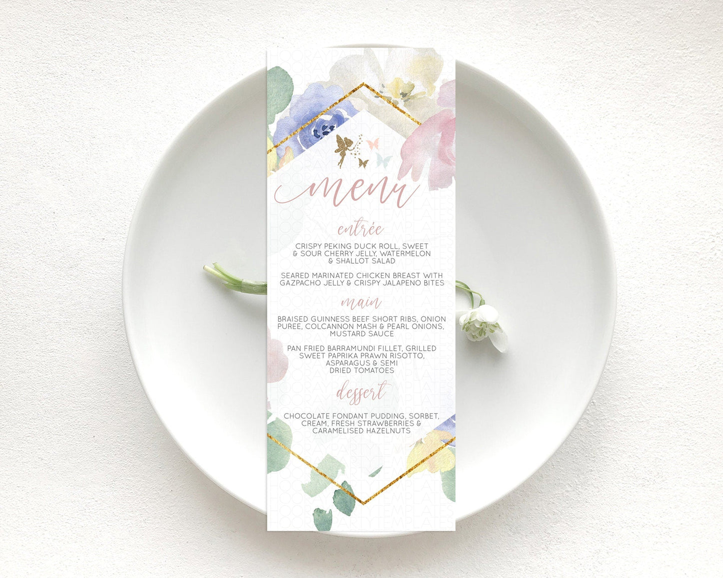 Fairy Menu Fairy Menu Template Enchanted Garden Pastel Floral Butterfly Table Decor Fairy Secret Garden Dinner Dessert Food Menu D10294