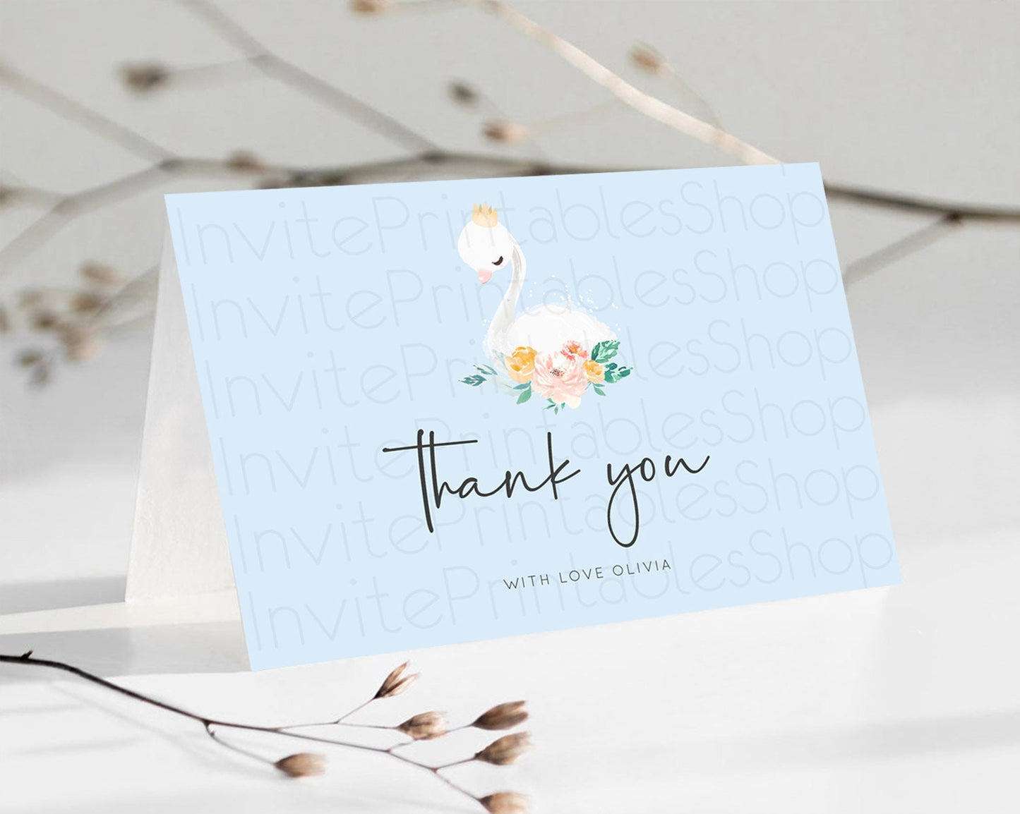 Swan Thank You Swan Princess Ballet Thank You Card Swan Lake Birthday Thank You Cards Secret Garden Pastel Floral Teacher Thank You D10903