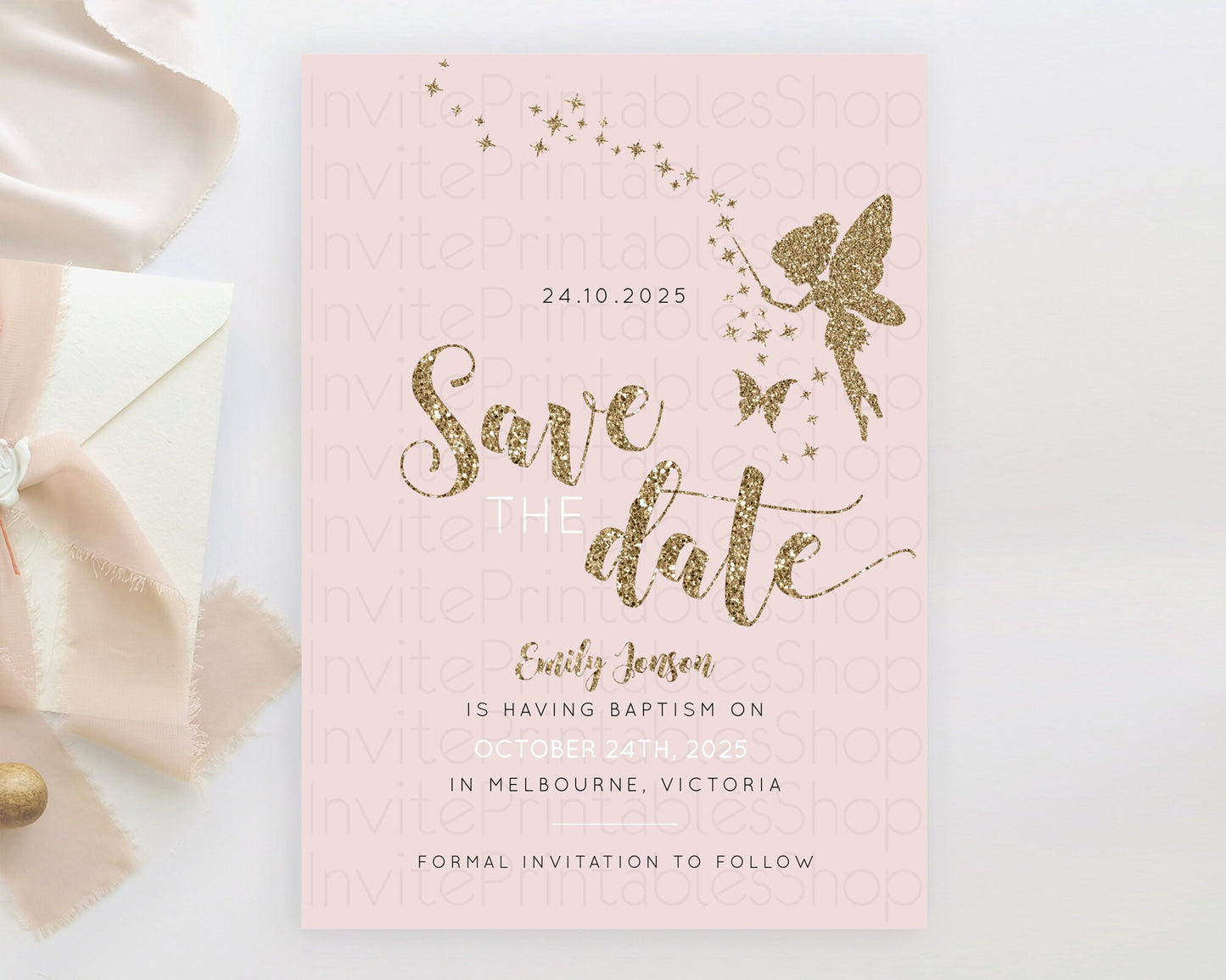 Fairy Save The Date Template Enchanted Garden Pastel Floral Butterfly Party Secret Garden Birthday Baptism Baby Shower Bridal Shower D10899