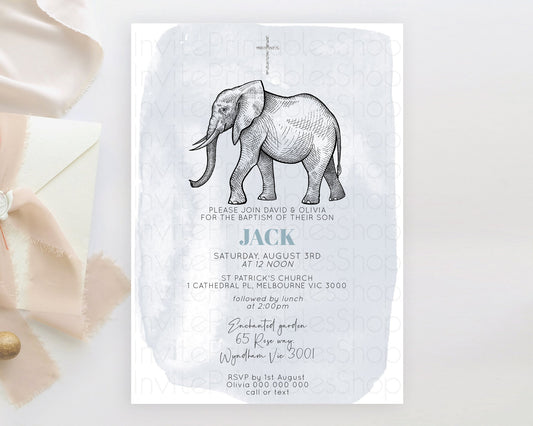 Editable Elephant Baptism Invitation Elephant Baptism 1st Birthday Invitatio