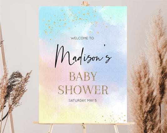 Rainbow Welcome Sign Pastel Baby Shower Board Colorful Watercolor Baby Shower Board Ombre Welcome Board Glitter Sprinkles Welcome Poster 446