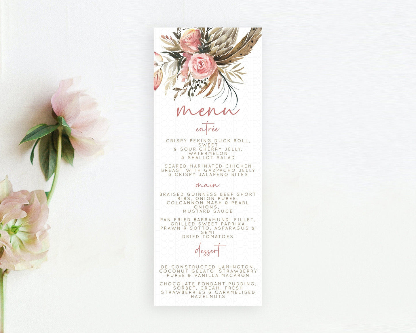 Secret Garden Menu Wildflower Menu Template Pastel Flower Garden Table Decor Boho Floral Dinner Dessert Floral Party Food Menu D10686