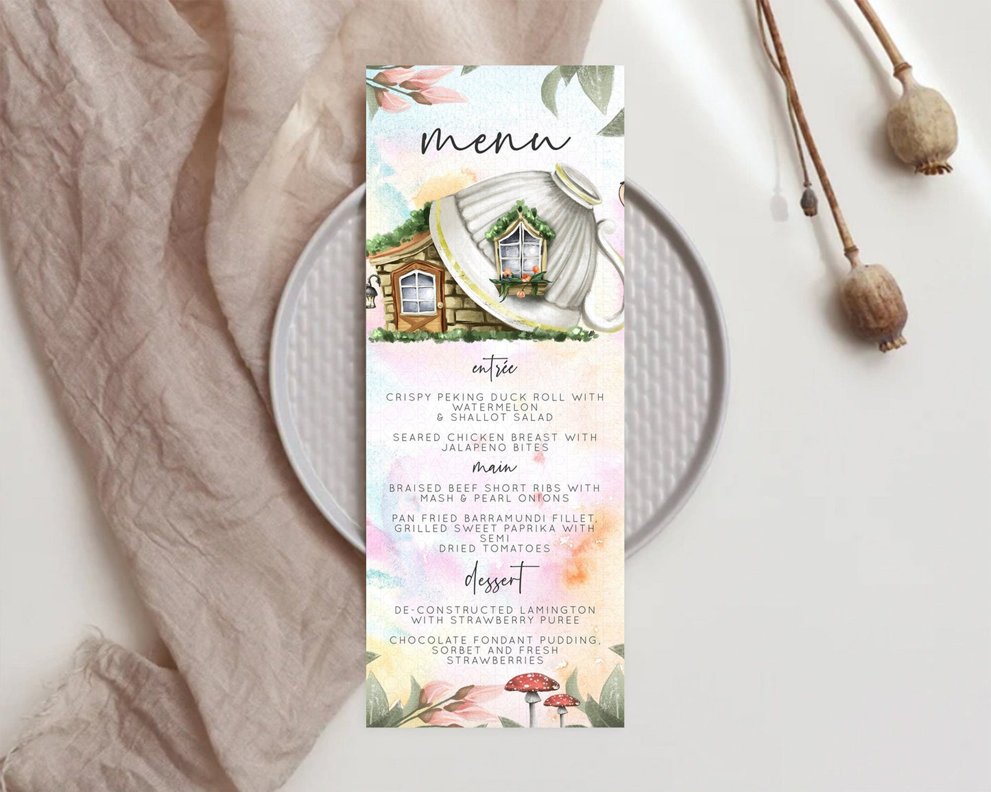 Fairy Menu Fairy Menu Template Enchanted Garden Pastel Floral Butterfly Table Decor Fairy Secret Garden Dinner Dessert Food Menu D10555