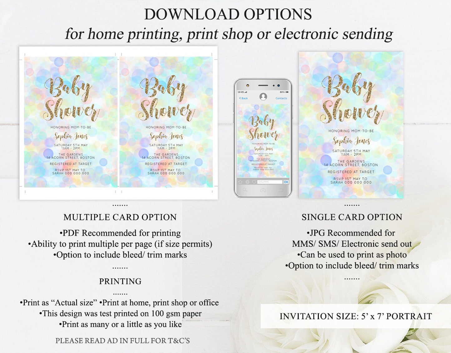 Rainbow Baby Shower Invitation Pastel Invite Colorful POP Invitation Confetti Sprinkles Invite Oh Baby Glitter Blue Pink Yellow Green G500