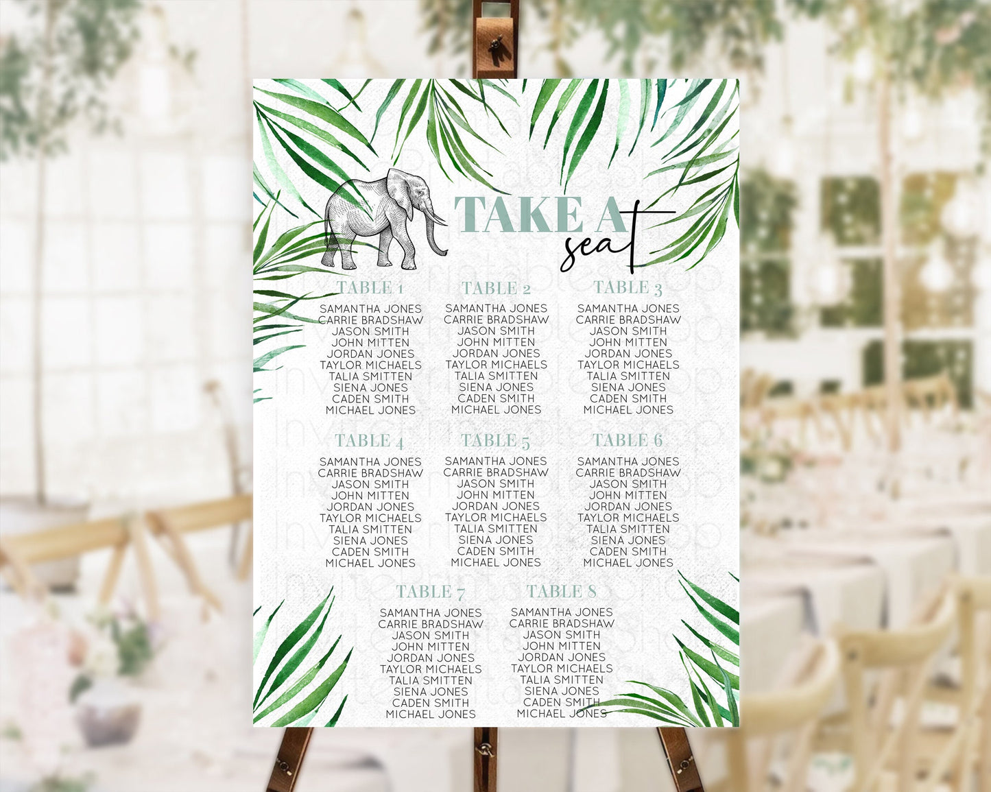 Elephant Seating Chart Elephant Seating Sign Elephant Party Safari Adventure Elephant Take A Seat Elephant Décor Zoo Fern Palm Leaf D10850