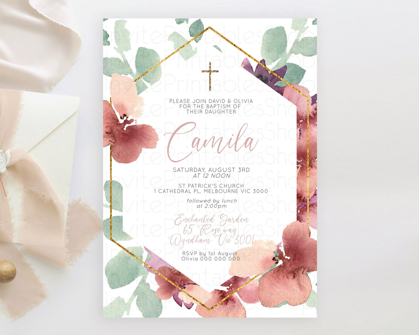 Secret Garden Baptism Invitation Wildflower Baptism Birthday Invite Pastel Flowers Christening Invite Enchanted Garden Boho Floral  D10964