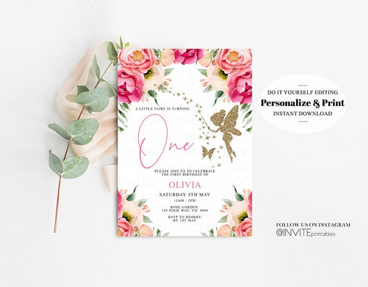 Editable Fairy Birthday Invitation Floral Garden Fairy Invite Fairy Invitati