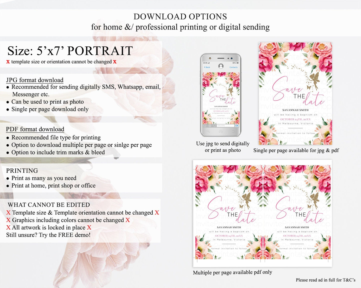 Fairy Save The Date Template Enchanted Garden Pastel Floral Butterfly Party Secret Garden Birthday Baptism Baby Shower Bridal Shower D10883