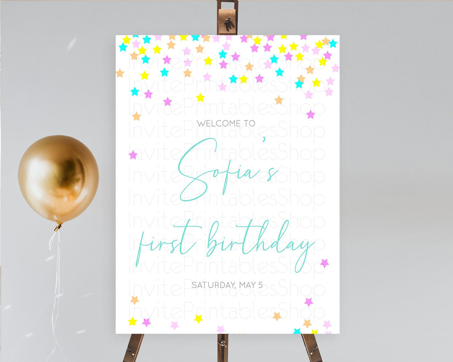 Star Welcome Board Pastel Stars Welcome Sign Shooting Star Rainbow Colorful Confetti Twinkle Little Star First Birthday Welcome Sign D10397