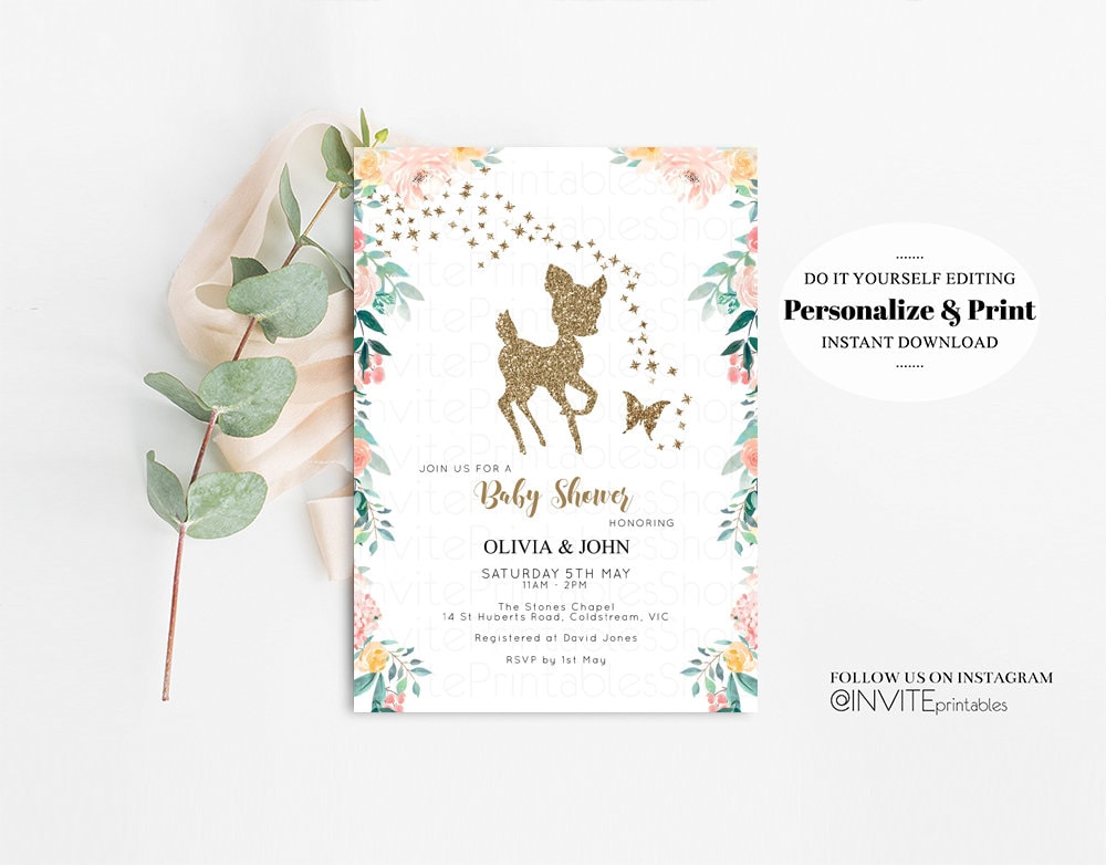 Editable Fawn Baby Shower Invite Deer Baby Shower Invite Deer Invite Deer Pa