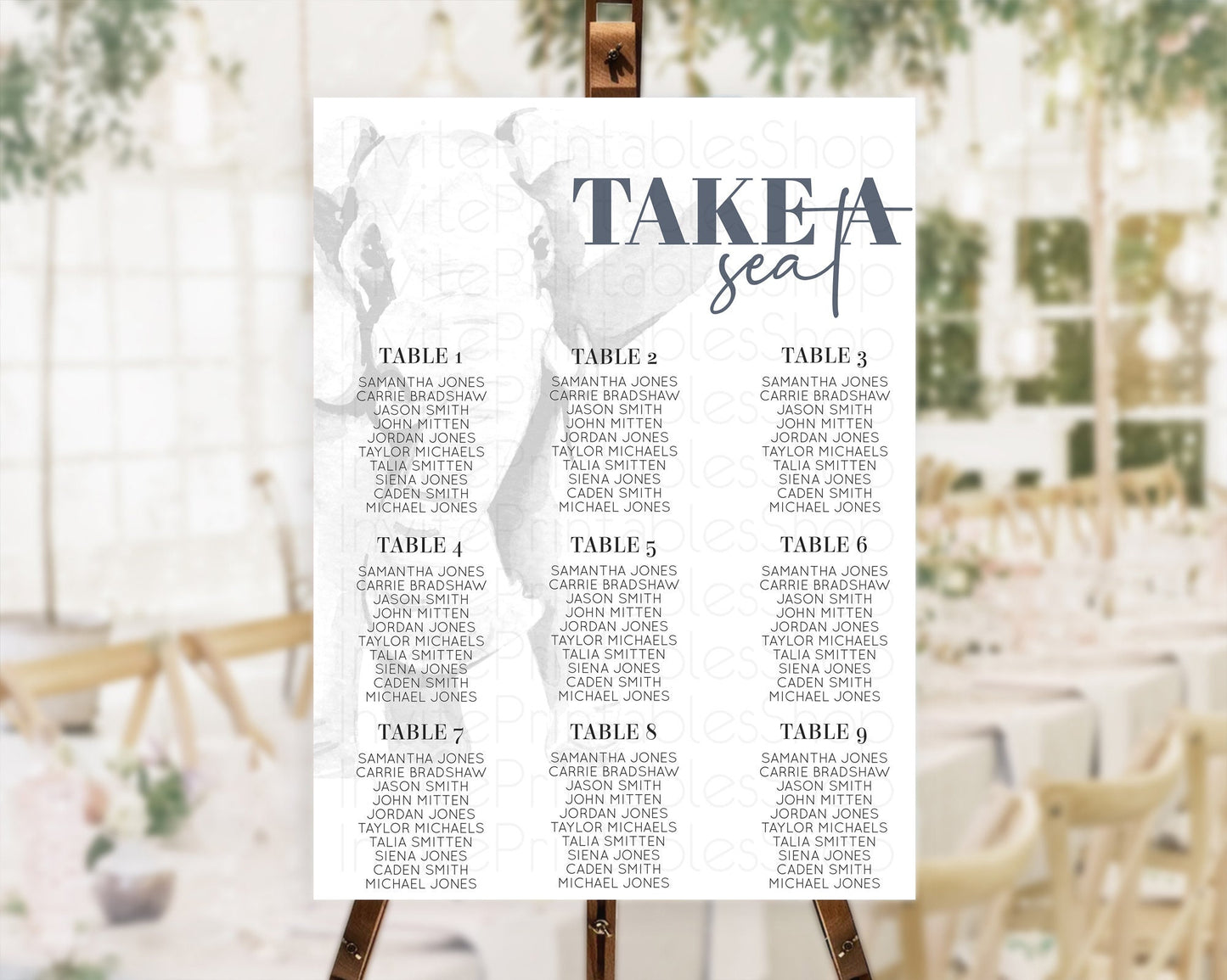 Editable Elephant Seating Chart Elephant Seating Sign Elephant Party Safari