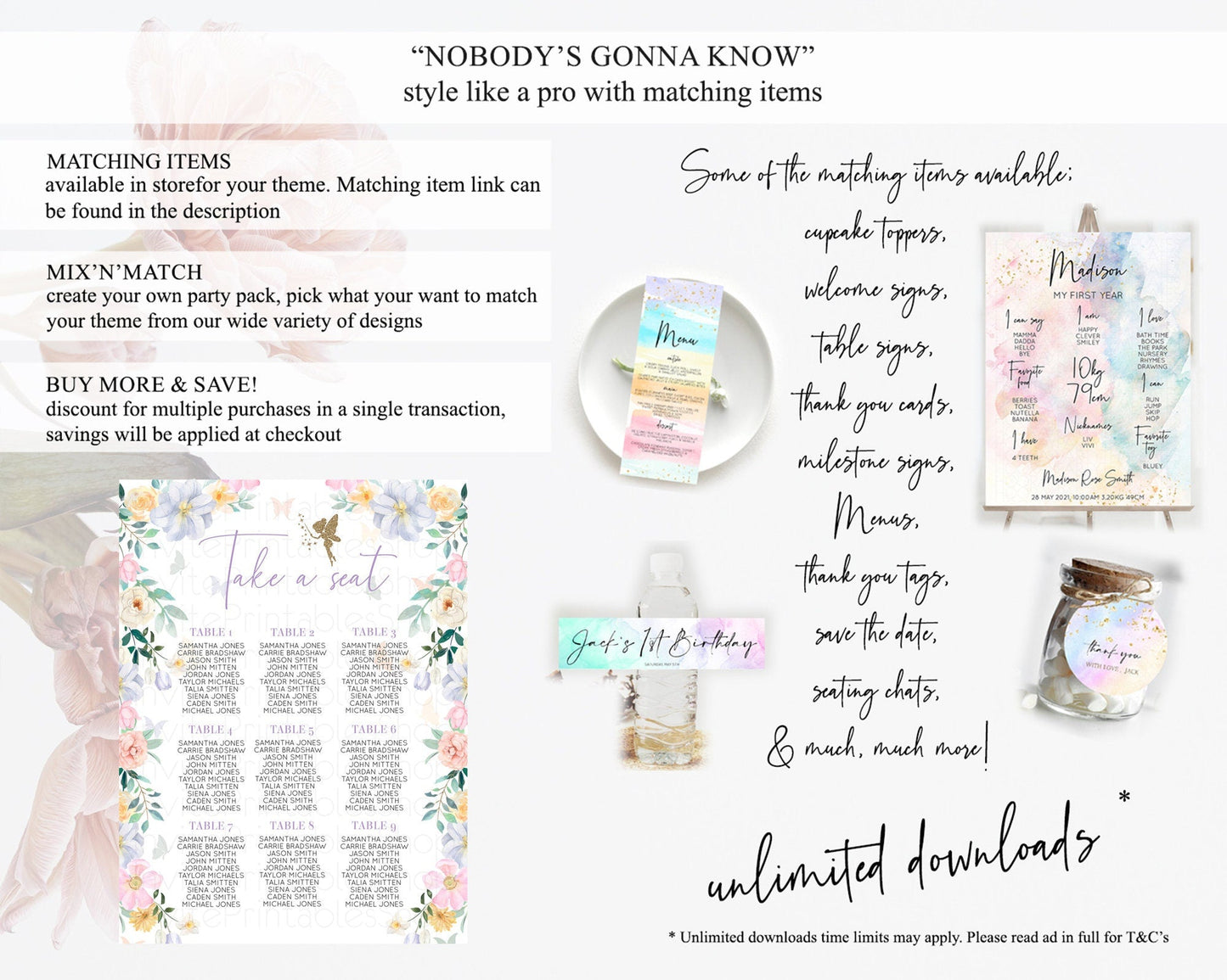 Fairy Seating Chart Pastel Fairy Seating Chart Fairy Tea Party Fairy Garden Seating Sign Enchanted Garden Floral Butterfly Decor D10474