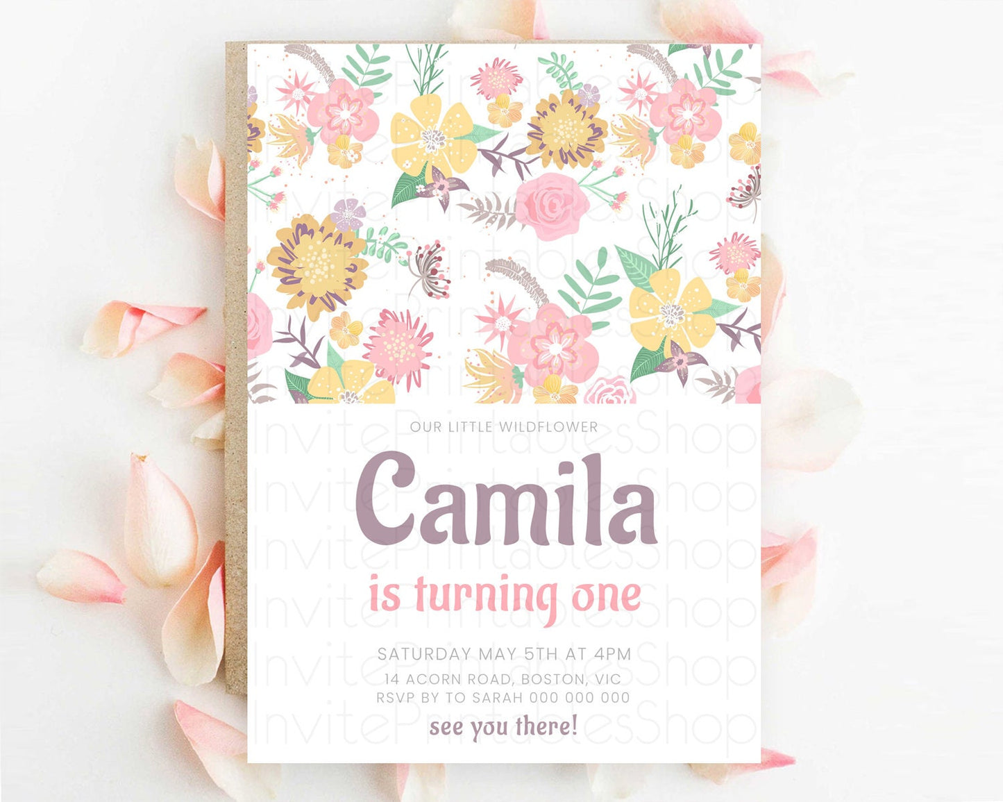 Secret Garden Invitation Wildflower Birthday Invitation Pastel Flowers Invite Enchanted Garden Boho Floral 3rd 2nd First Birthday D10712