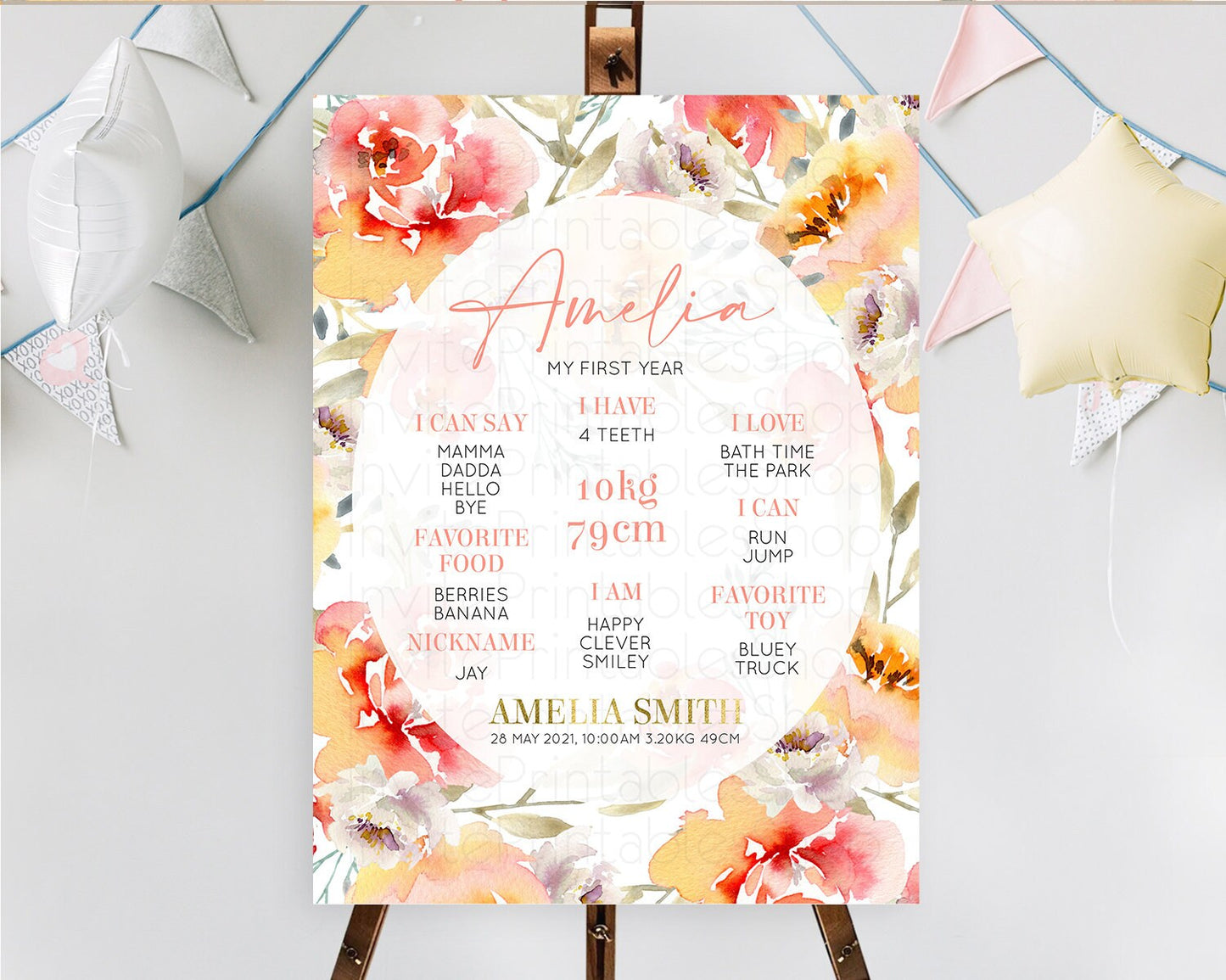 Secret Garden Milestone Board Wildflower First Birthday Milestone Poster Pastel Flowers Milestone Boho Wildflower 1st Birthday Sign D10280
