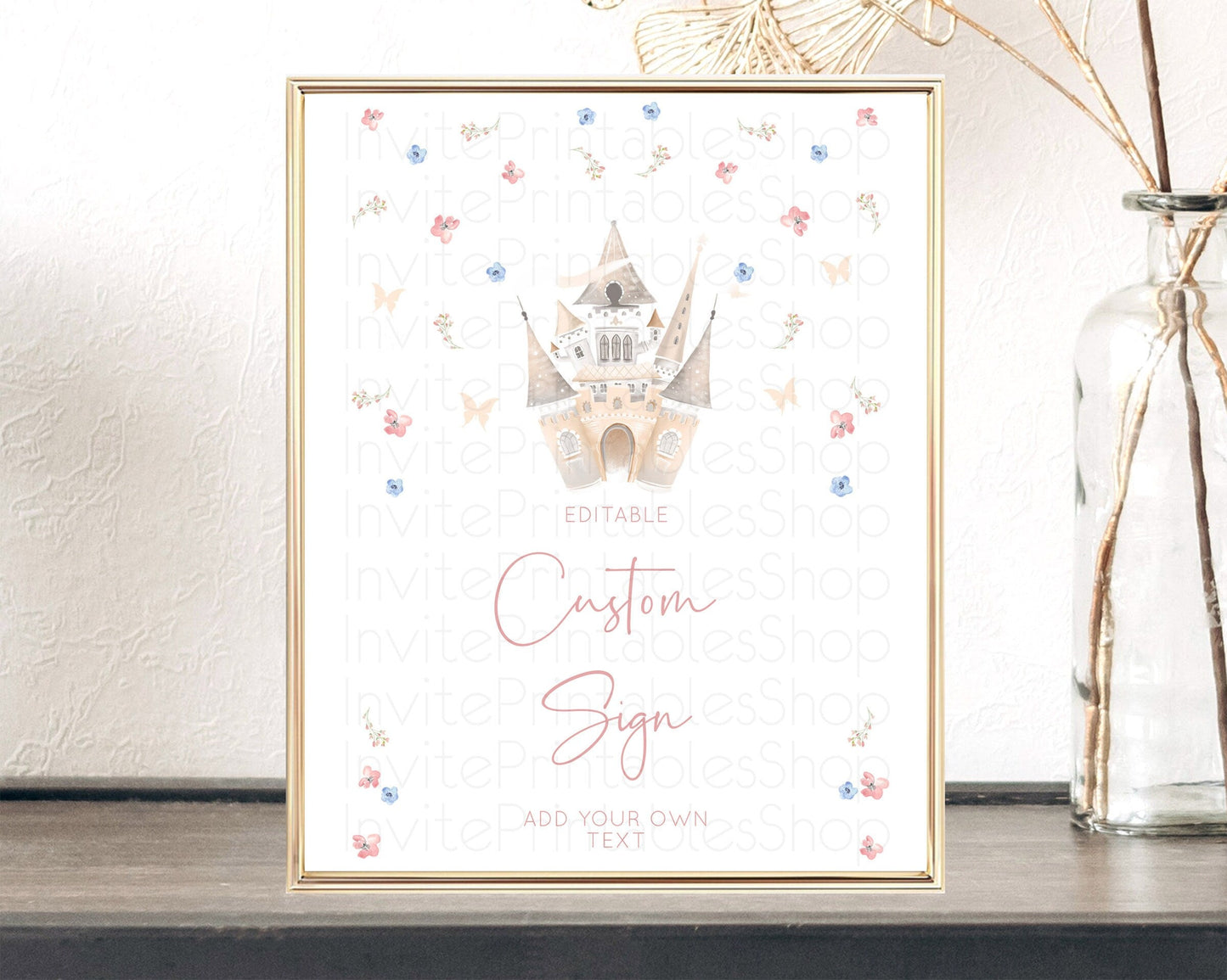 Princess Party Table Sign Decor Secret Garden Enchanted Castle Pastel Floral Royal Party For 1st Birthday Baptism Baby Shower D10364