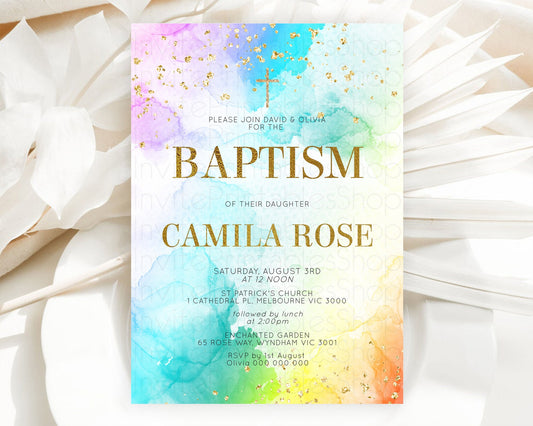 Editable Pastel Baptism Invitation Pastel Colors Watercolor Baptism 1st Birt