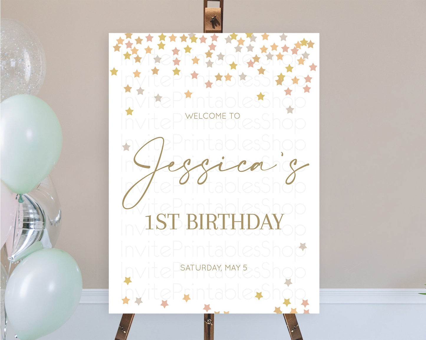 Star Welcome Board Pastel Stars Welcome Sign Shooting Star Rainbow Colorful Confetti Twinkle Little Star First Birthday Welcome Sign D10342