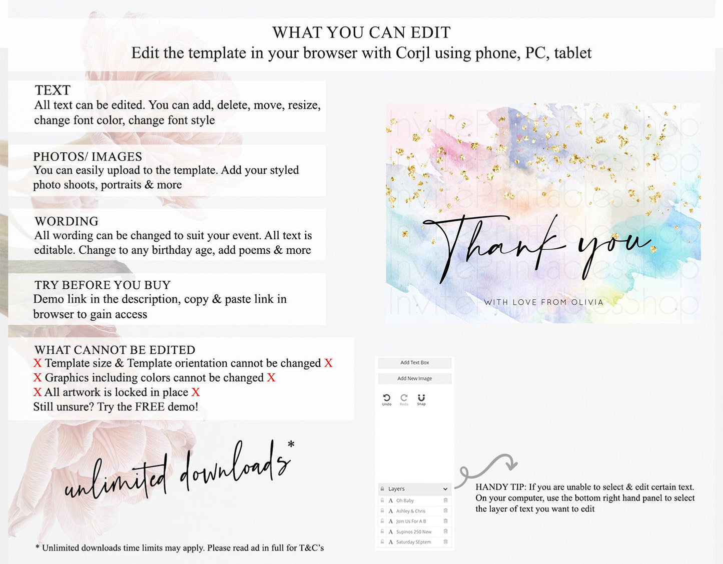 Pastel Thank You Rainbow Thank You Card Colorful Pastel Birthday Thank You Card Confetti Watercolor Pastel Teacher Thank You Cards D10420